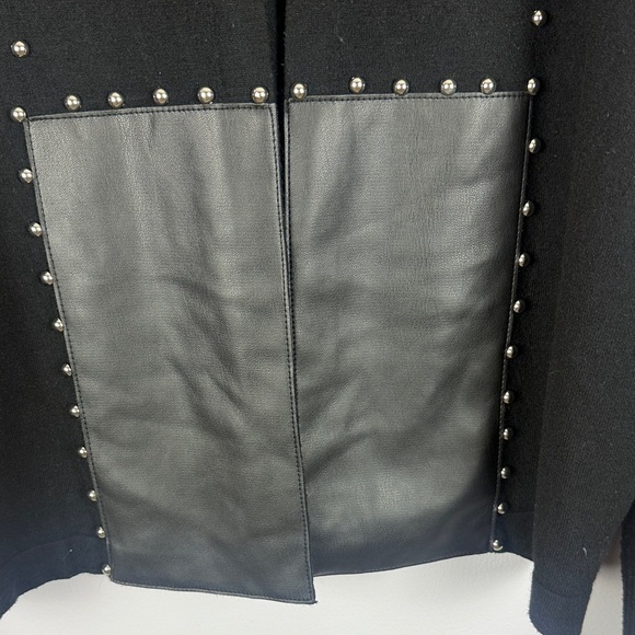 Sioni Chic Sophisticated Black Large Cardigan Fake Leather Panel & Stylish Studs - Picture 7 of 12